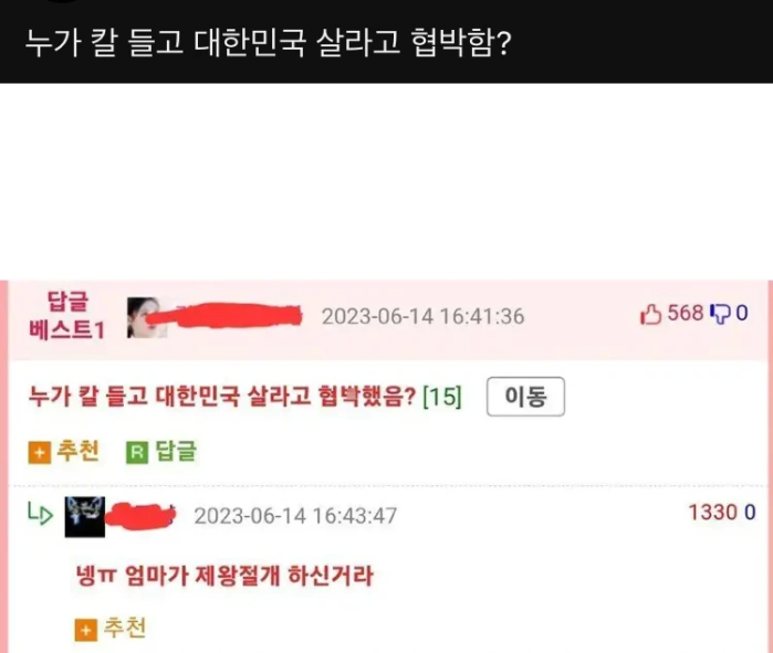 image.png 누가 칼들고 대한민국에서 살라고 협박함?jpg